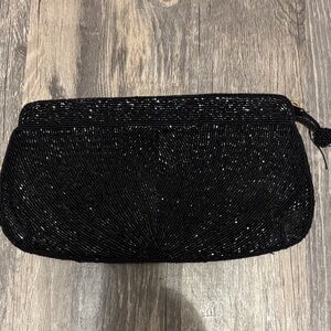Black Beaded Evening Wristlet Clutch